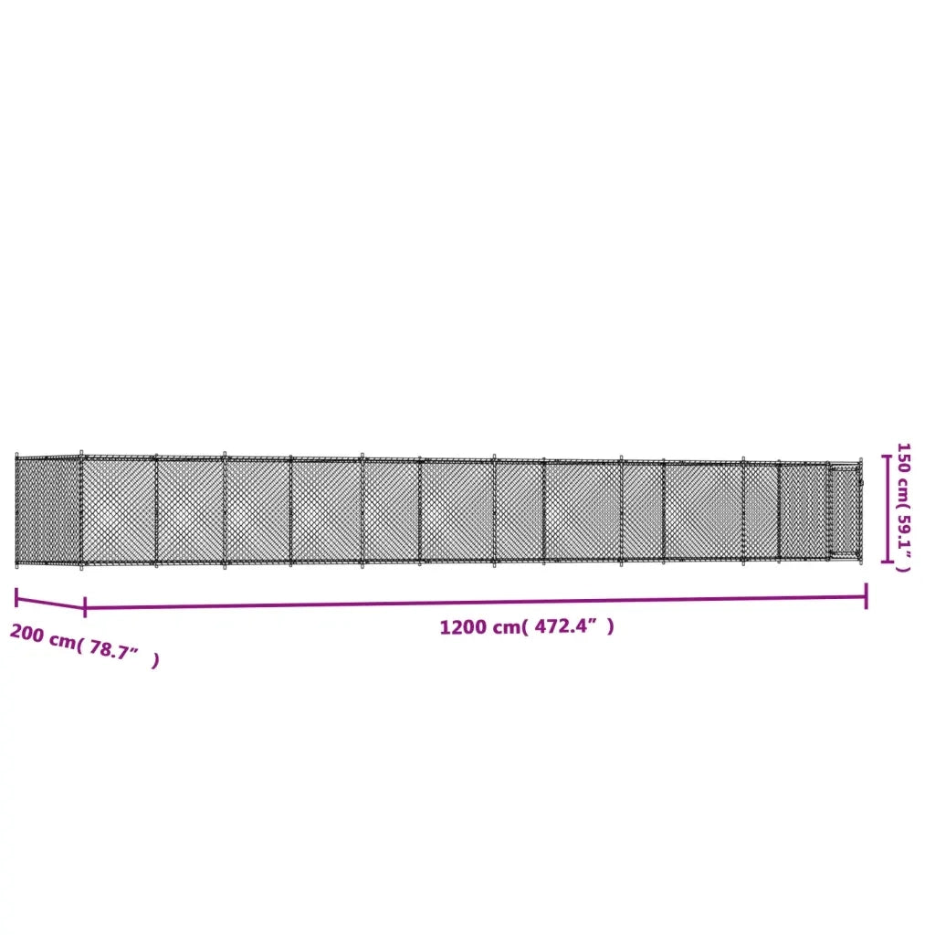 Gabbia per Cani con Porta Grigia 12x2x1,5 m in Acciaio Zincato 3209582