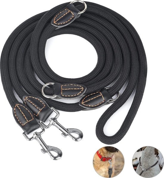 Riempione per cani, doppia cinghia per cani grandi, cinghia per cani con regolazione premium per cani grandi e medi, cinghia doppia con 2 anelli di arresto, 3 m1 (nero)
