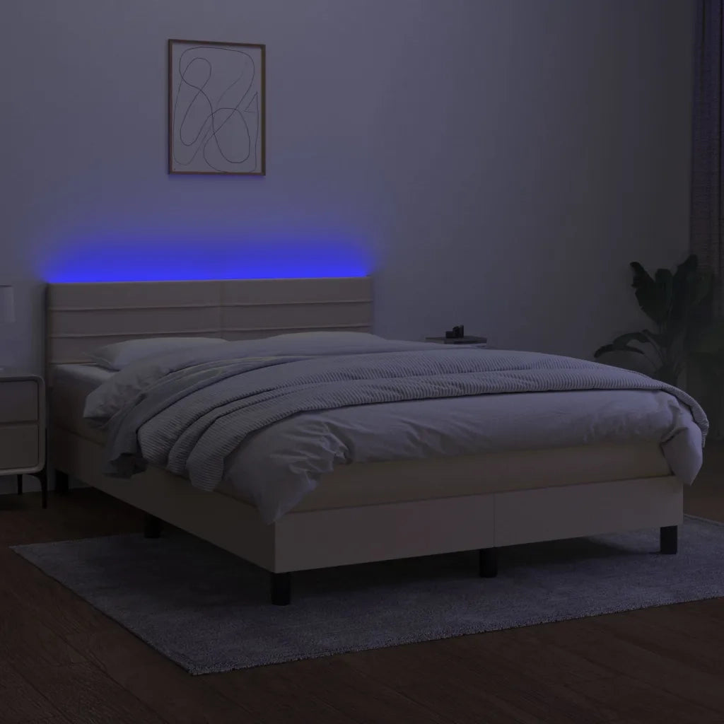 Letto a Molle con Materasso e LED Crema 140x200 cm in Tessuto 3133242