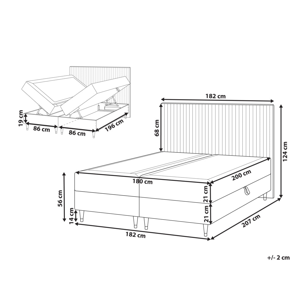 Letto Tessuto Tortora 160 x 200 cm Imbottito Struttura Con Testiera Trapuntata E Materasso