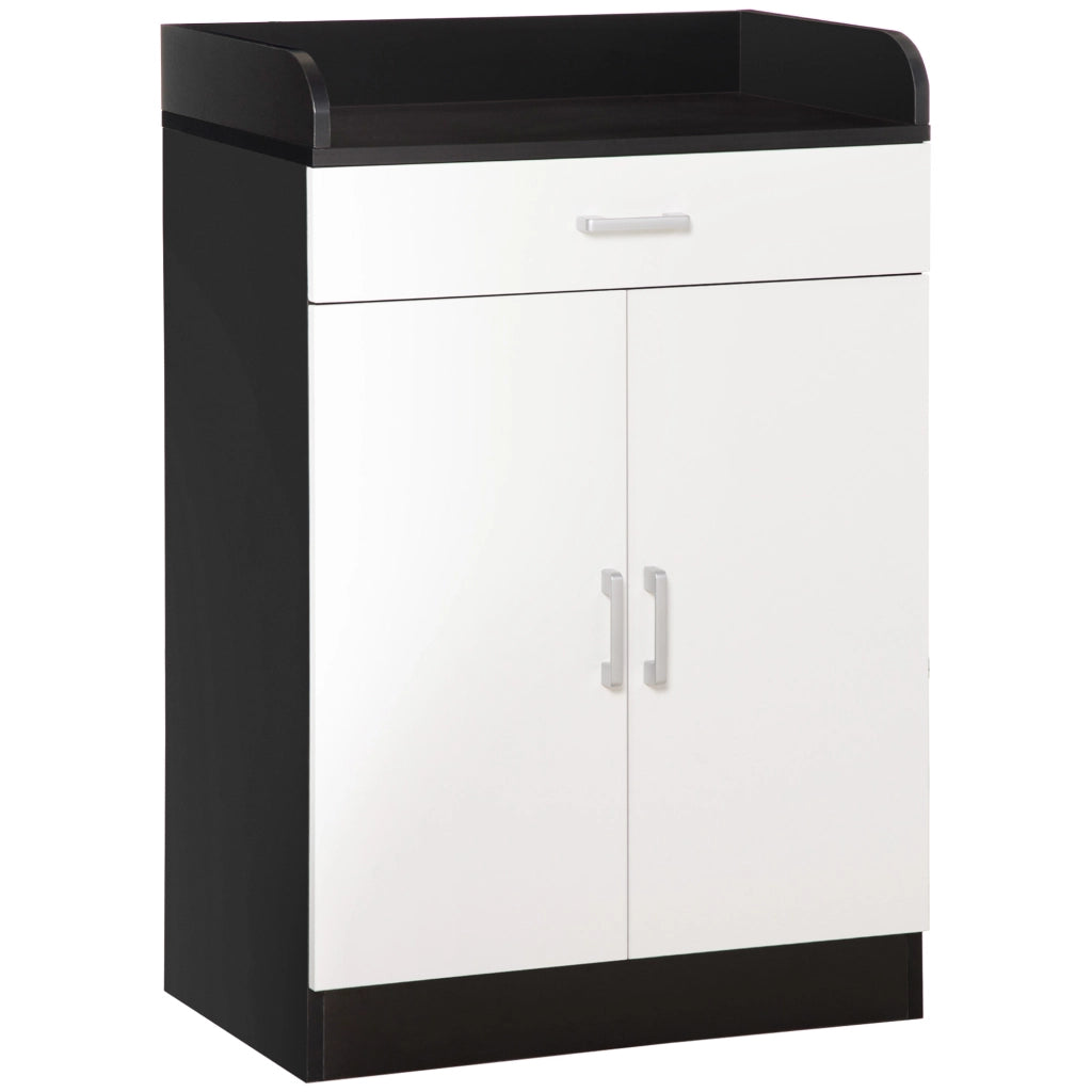 Mobiletto da Ingresso con Cassetto e Ripiano Regolabile ¨C zephmum ¨C Legno MDF Bianco e Nero 60x40x90cm