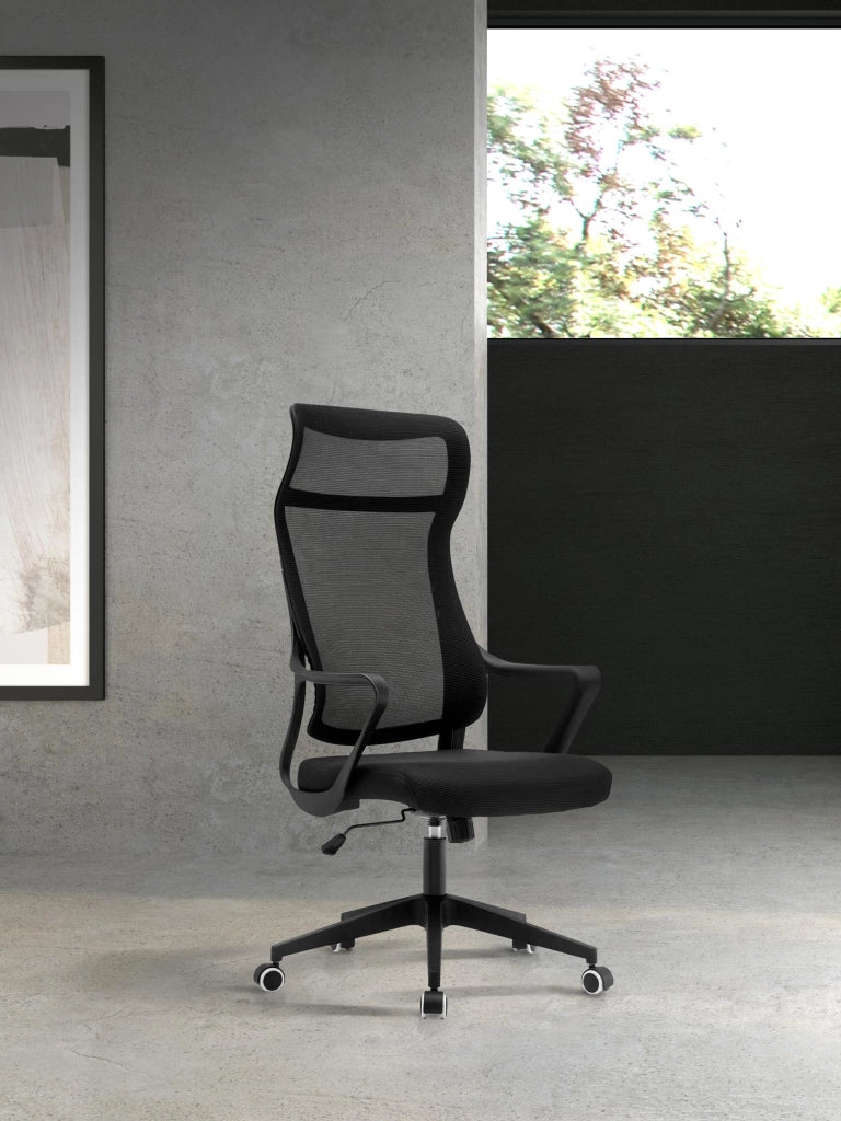 Sedia studio Hispanohogar altezza regolabile in tessuto nero 127x67x69