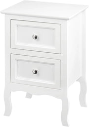 Comodino Shabby Chic Bianco con 2 Cassetti per Camera da Letto Comodino da Notte in MDF 40x30x60cm TS119ws