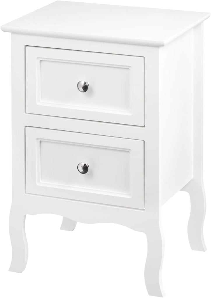 Comodino Shabby Chic Bianco con 2 Cassetti per Camera da Letto Comodino da Notte in MDF 40x30x60cm TS119ws