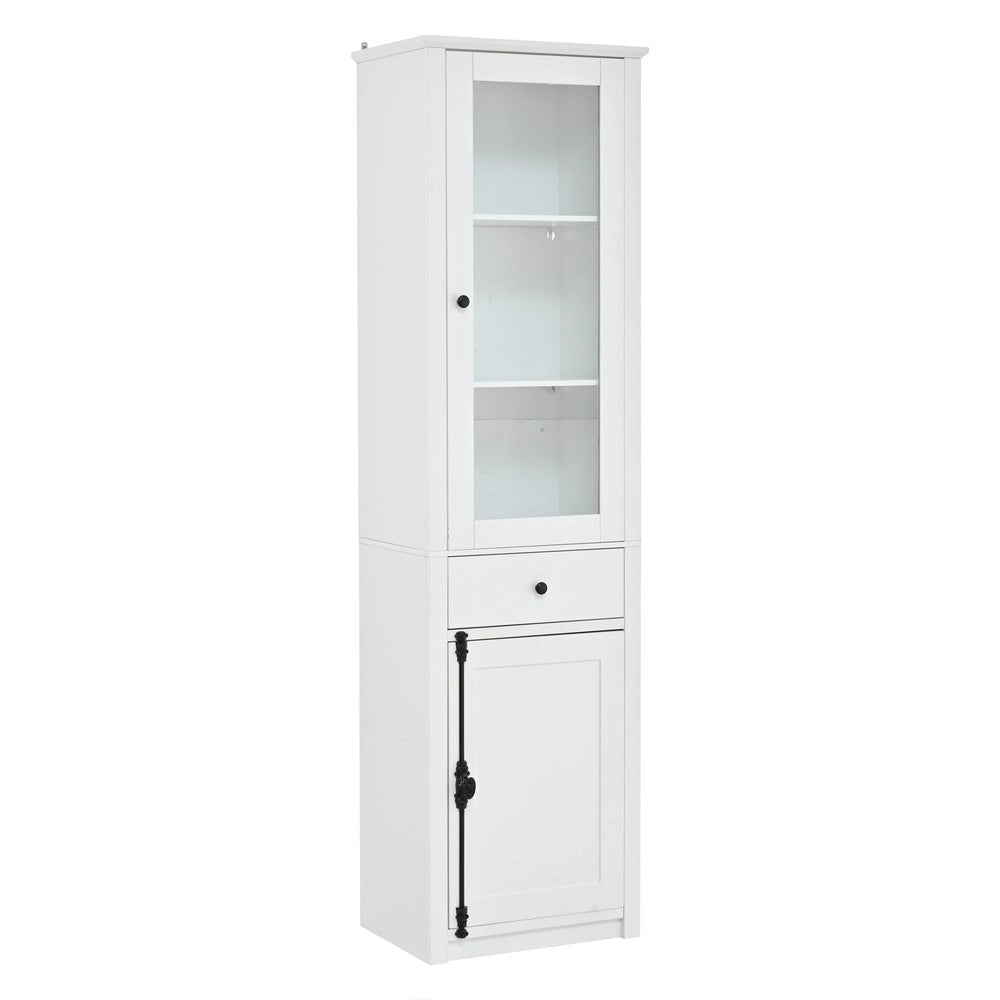 Vetrina Alta con Cassetto e Ante, LED ¨C Xylo ¨C Bianco, 55x40x200