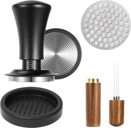 Set di tampi per caffè espresso con scala di misura, strumento per caffè espresso con punteruolo, matita per caffè, schermo per puck, set per baristi (58 mm)