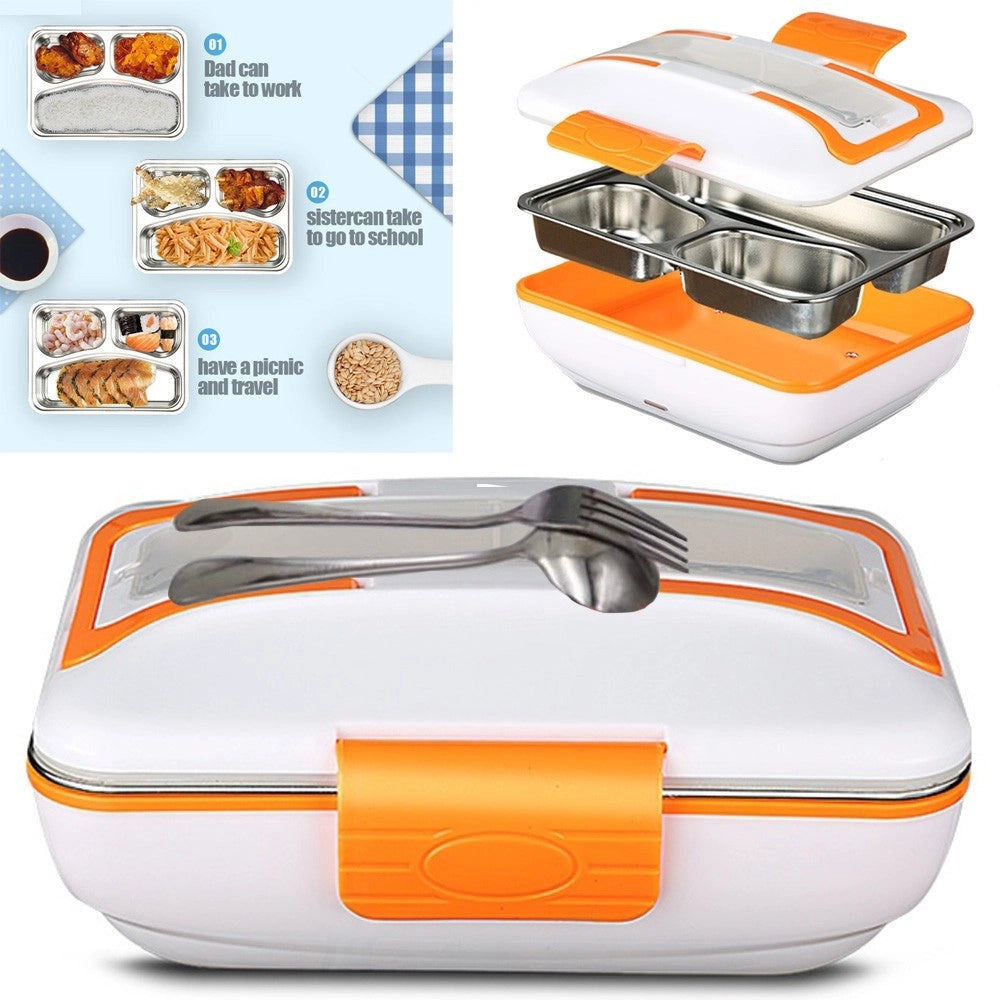 Trade Shop - Scaldavivande Elettrico Lunchbox Contenitore Porta Cibo 3 Scomparti +posate 40w -