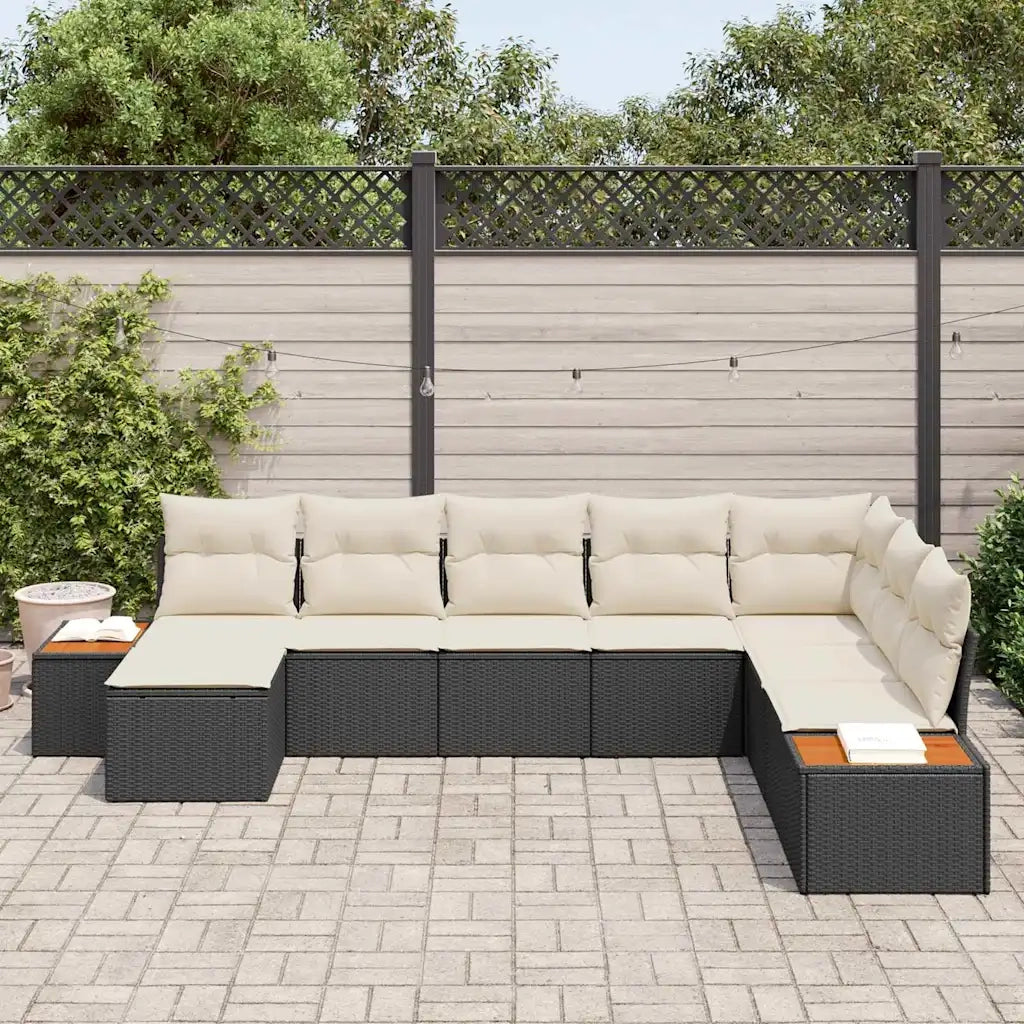 Set Divano da Giardino con cuscino 8 pcs Nero Poly Rattan 3348143
