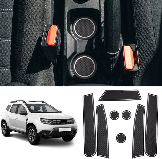 Accessori per Dacia Duster 2022 2023 2024, tappetino antiscivolo per console centrale in gomma, tappetino antiscivolo per portellone, tappetino antiscivolo per becheriera in gomma, accessori per Dacia Duster tappetini antiscivolo in gomma (bianco)