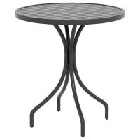 Tavolo da Giardino Rotondo con Piano a Doghe in Acciaio, Ø66x71.5cm, Nero