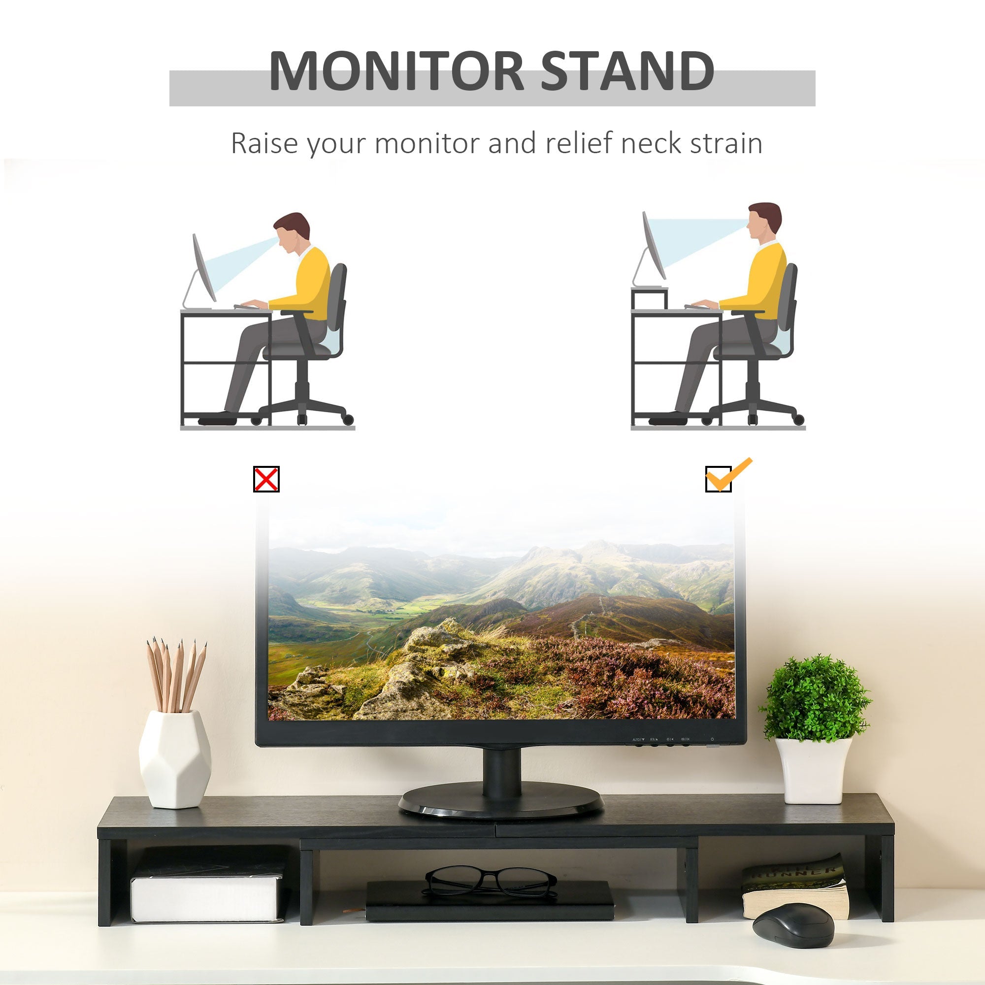 Supporto Monitor 80-117x23,5x10 cm in MDF Nero