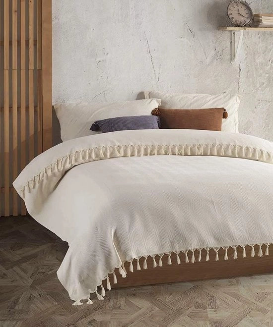 Bedsprei Premium 200x230 cm XXL Tulum | 100% Coton | Extra Grande | Deken in Coton come Bedsprei, Banksprei, Sofadeken con Disegno a Rete (Coton Naturale)