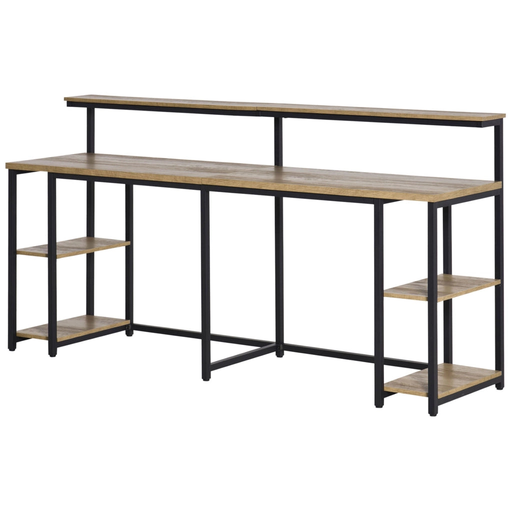 Scrivania doppia con libreria in metallo e legno ¨C Xylo ¨C nero marrone 200x53x100cm