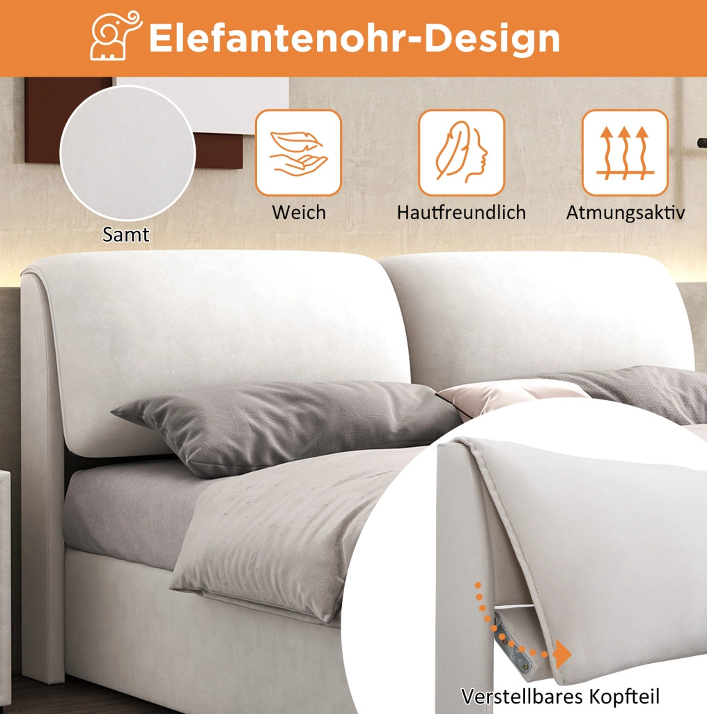 Letto in velluto beige 180 x 200 cm con contenitore e tre cassetti