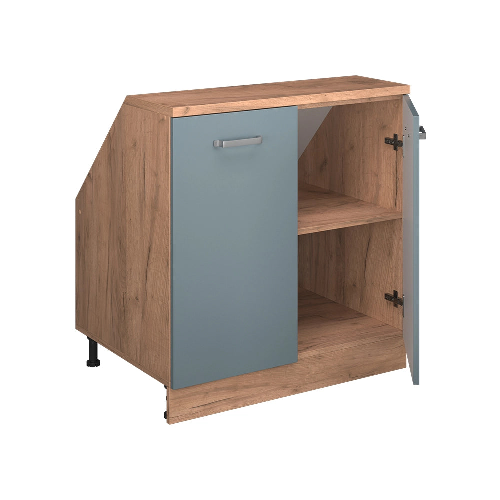 Mobile cucina sottotetto R-Line Grigio-blu/Rovere dorato 80 cm con 2 porte, carcassa 60 cm profondità Vicco