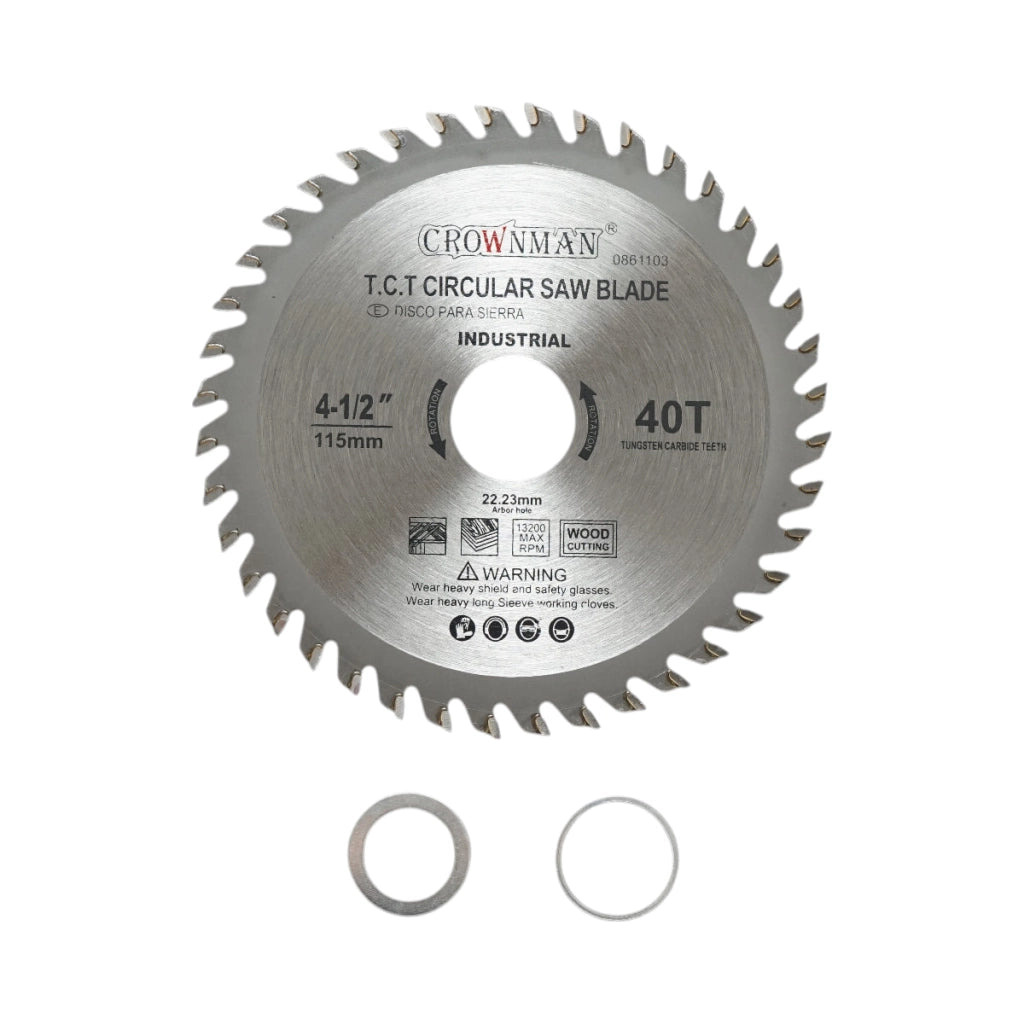 Disco circolare widia per legno 115x22,23mm, max. velocità. 13.200 giri/min, 40 denti, Crownman industriale
