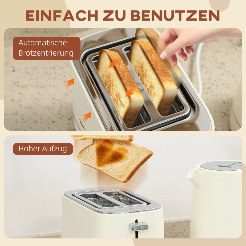 Set composto da bollitore da 1,7 litri e tostapane con 6 livelli di doratura, beige