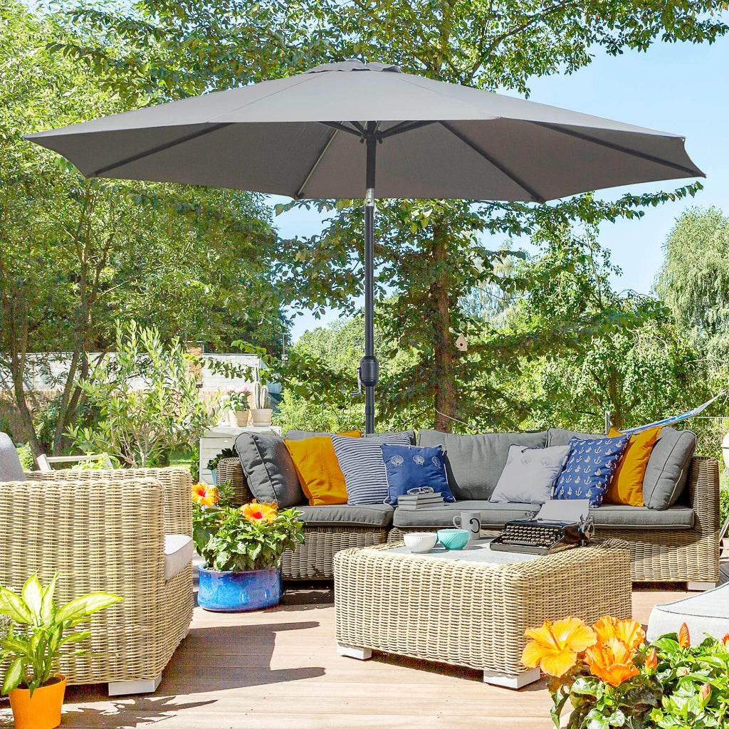 Easycomfort Ombrellone da Giardino 3x2.5 m Inclinabile, con Manovella, in Metallo e Poliestere Grigio Scuro