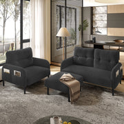 SET 3 PEZZI Divano 2 posti, poltrona e pouf in corduroy grigio
