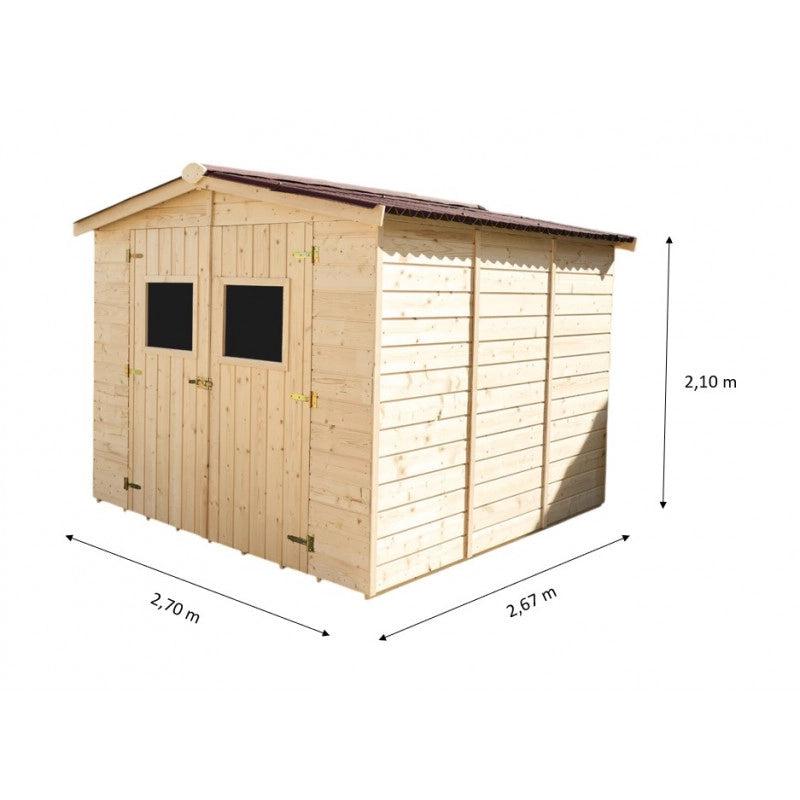 Casetta in legno da giardino con doppia porta – 240x240 cm – pannelli 16 mm, tetto bitumato e pavimento – ED2424.01 Foresta