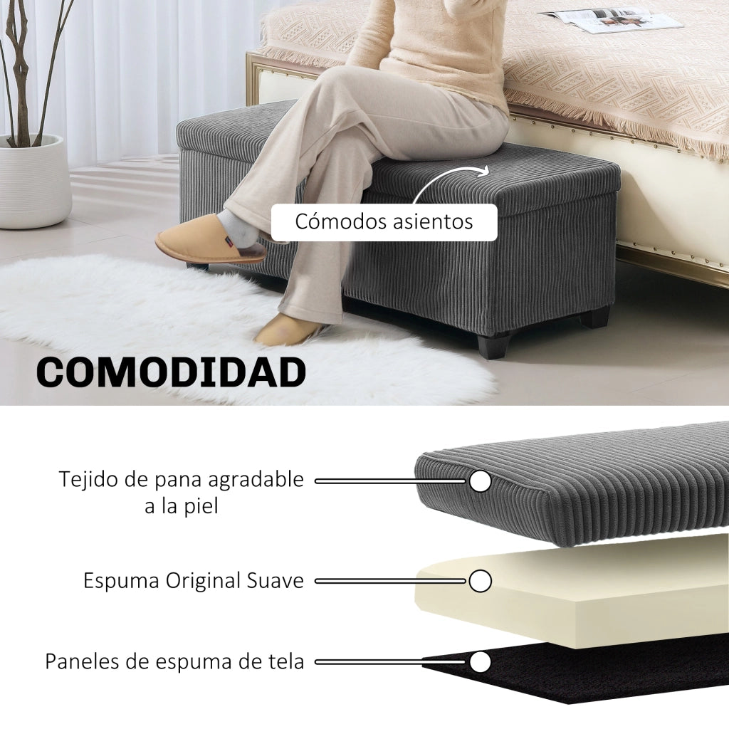 Pouf Contenitore Imbottito ¨C Zephmum ¨C Grigio 112x42x40 cm