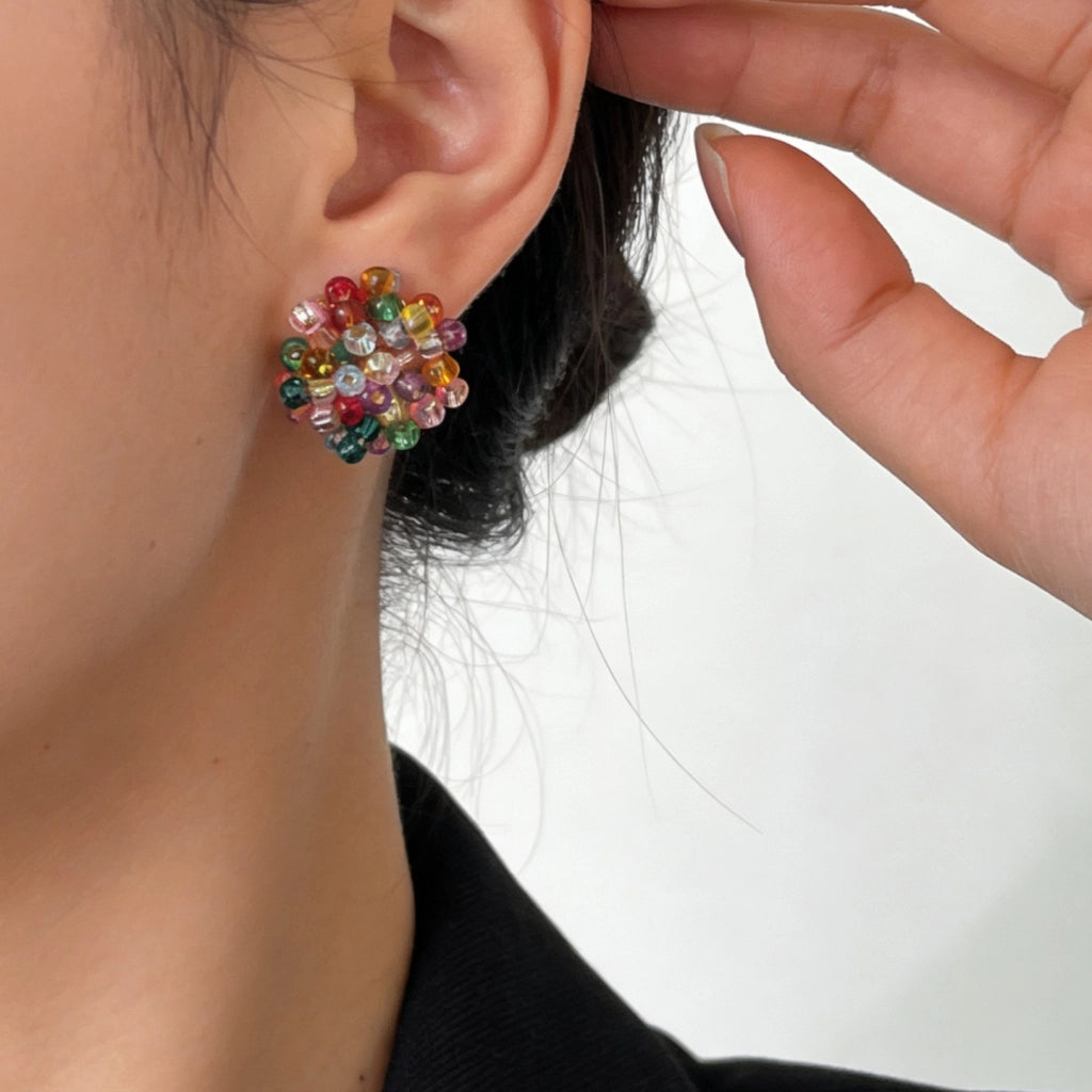 Orecchini con perline colorate che stimolano la produzione di dopamina, orecchini con perline a forma di fuoco d'artificio per donna