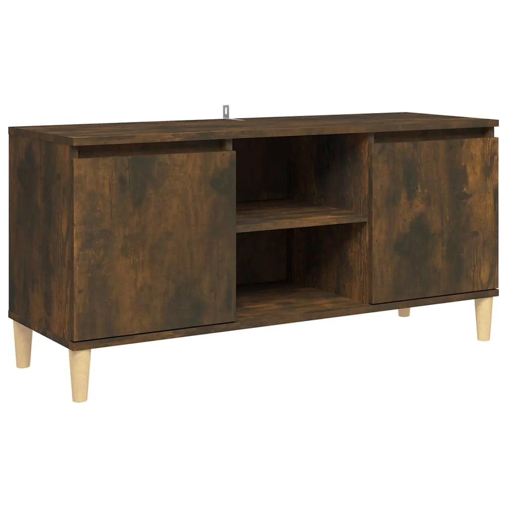 Mobile TV multimediale mensola TV credenza mobile TV per sala da pranzo soggiorno camera da letto con gambe in legno massello finitura rovere affumicato 103,5 x 35 x 50 cm marrone 02_0026856