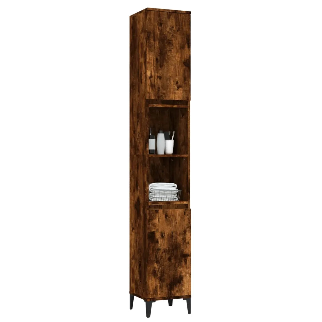 Armadietto Bagno Rovere Fumo 30x30x190 cm in Legno Multistrato
