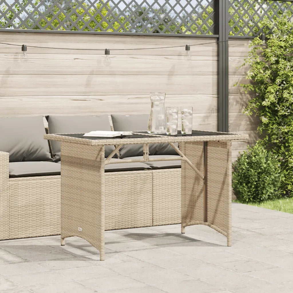 Tavolo da Giardino Piano in Vetro Beige 110x68x70 cm Polyrattan 366353