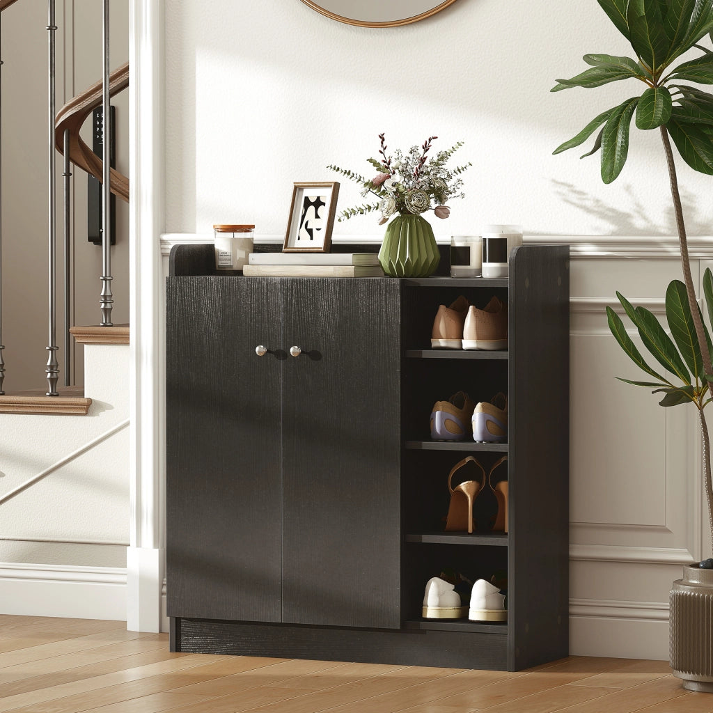 Scarpiera 2 Ante Stretto con Ripiani Ajustables ¨C zephmum ¨C Nero 83x30x90 cm