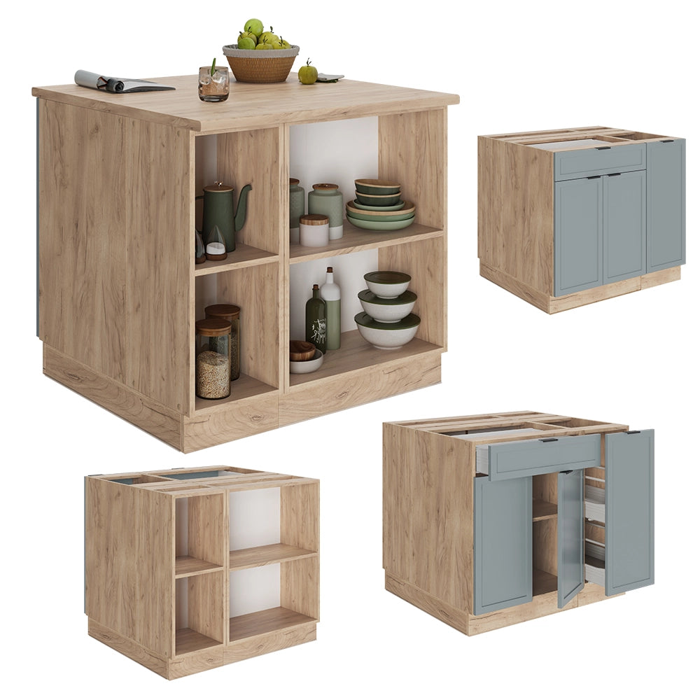 Isola cucina Fame-Line Blu-grigio chiaro/Rovere dorato 90 cm con cassetto, senza piano di lavoro Vicco