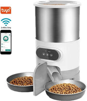 Ciotola per Animali - Doppia Ciotola - Alimentazione Automatica - Remota - 1-4 Pasti - Cane/Gatto - 3L - Con App - altezza 19Lx19BX26H - Acciaio Inossidabile