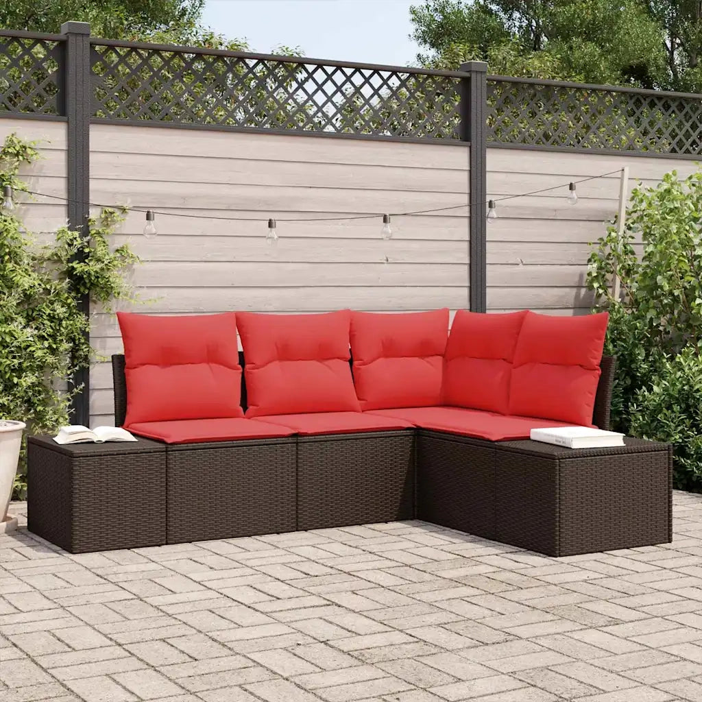 Set Divano da Giardino con cuscino 4 pz | Set Salotto da Giardino Marrone polyrattan