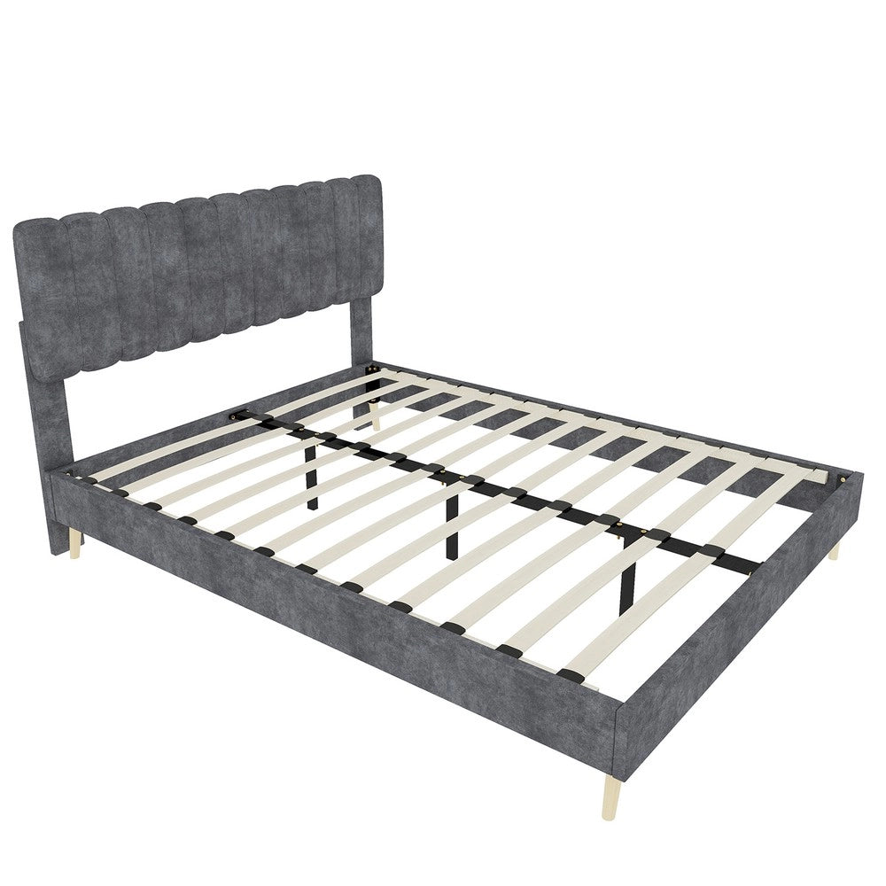 Letto Imbottito con Testiera Morbida ¨C MINIMAL ¨C Grigio, 160x200, con Materasso