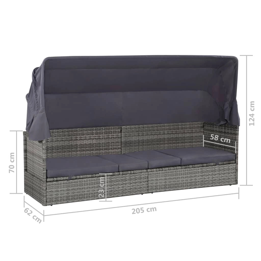 Letto da giardino con baldacchino grigio 205 x 62 cm resina intrecciata 02_0011998
