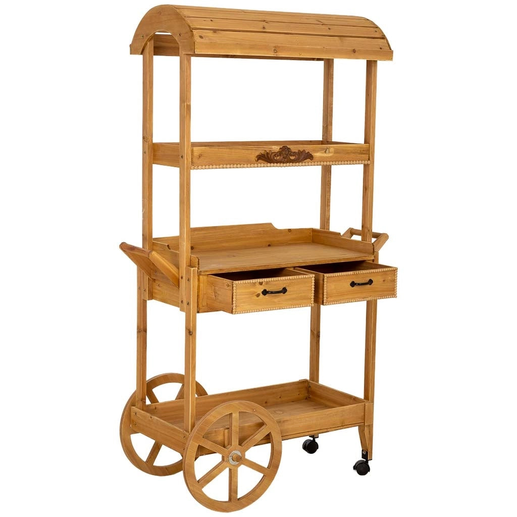 Carrello espositore in legno marrone 105x50x173h cm