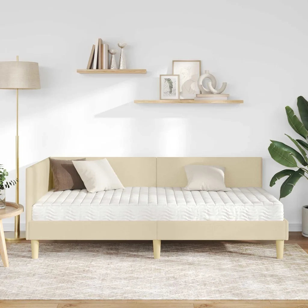 Struttura Letto Angolare con Materasso 2 pcs Crema Tessuto