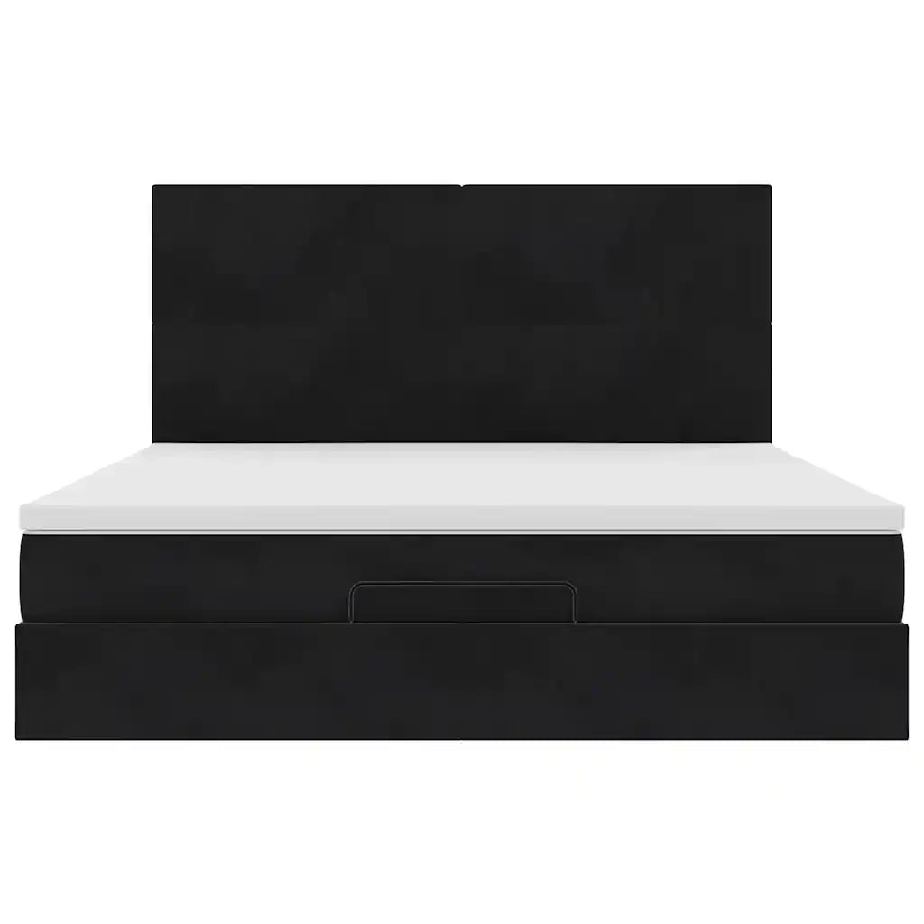 Struttura Letto Pouf con Materassi Nero 160x200 cm in Velluto 3314260