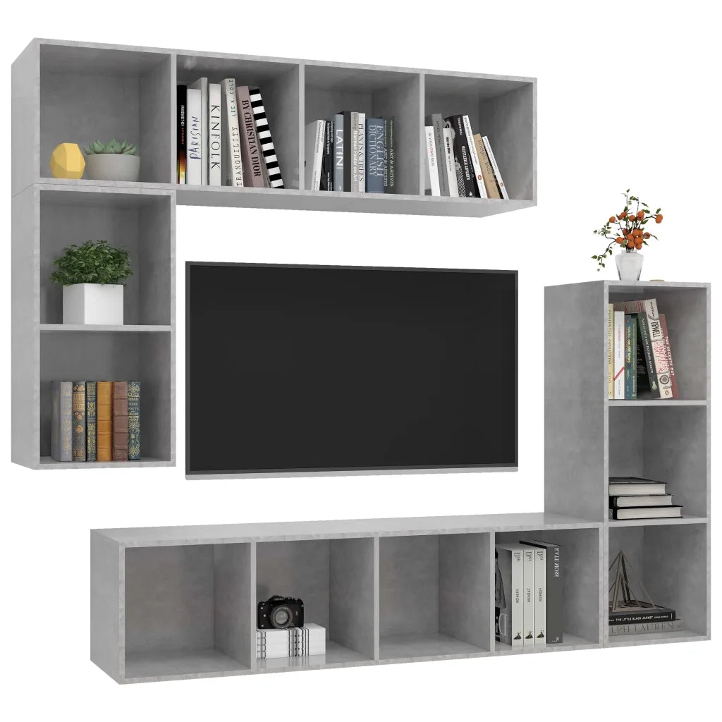 Set di Mobili Porta TV 4 pz Grigio Cemento in Legno Multistrato cod mxl 20806