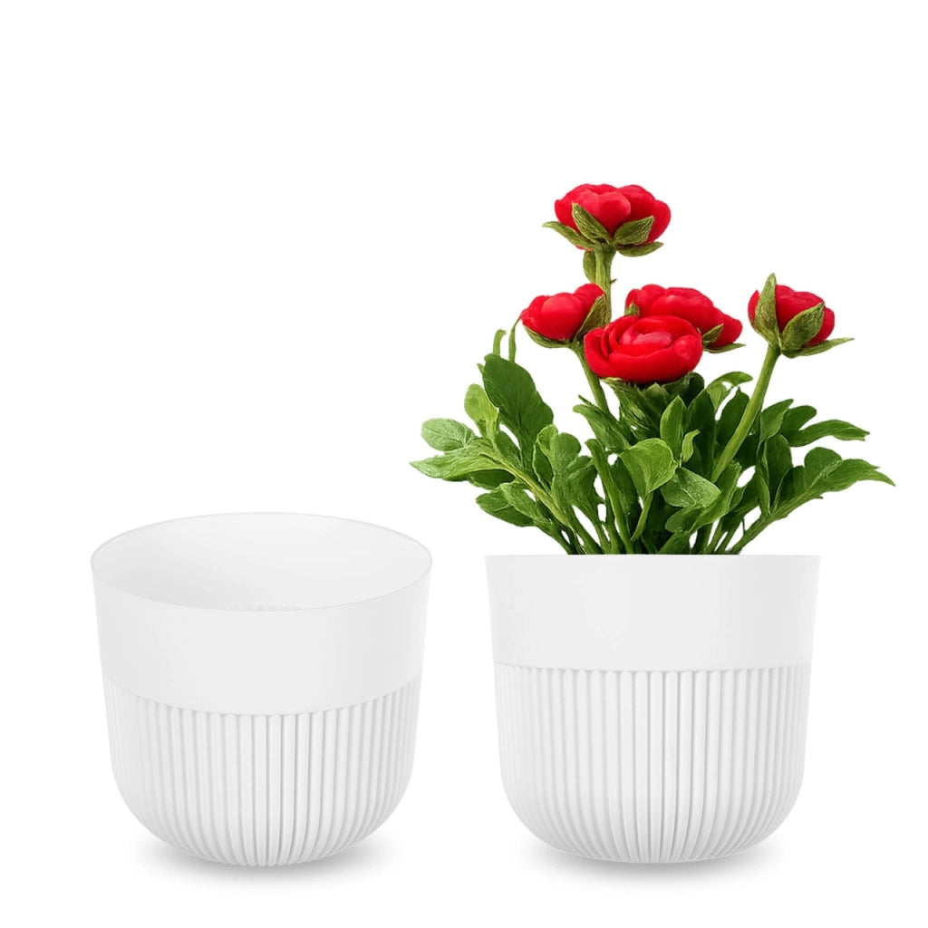 Vaso da fiori KADAX, Coprivaso, 15 cm, Plastica, Rotondo, A coste, Bianco
