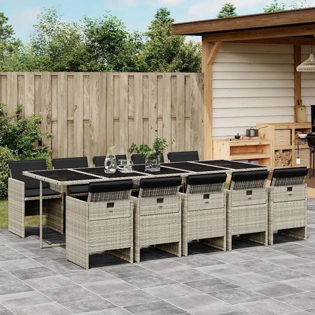 Set Pranzo Giardino 11pz con Cuscini Grigio Chiaro Polyrattan 3210575