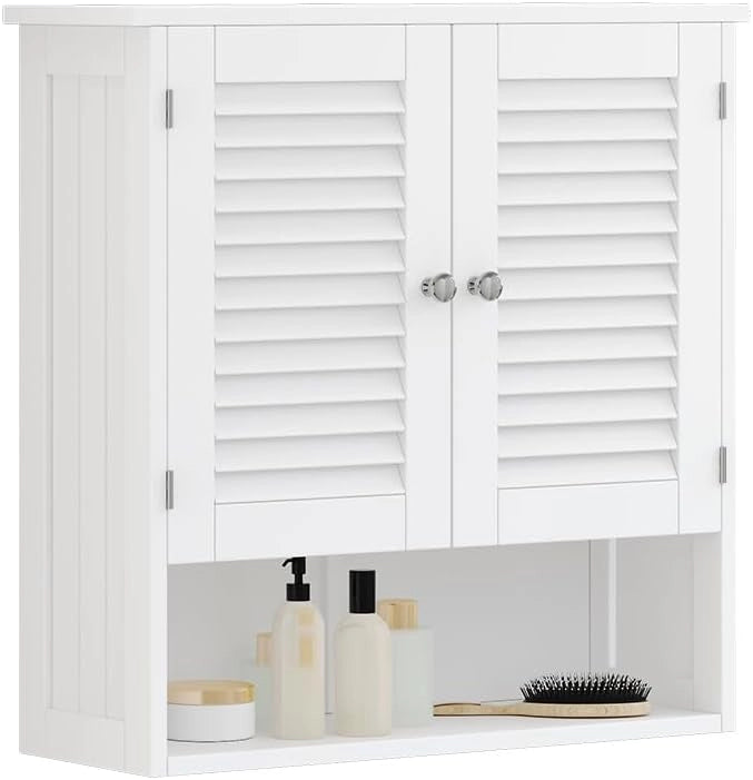 Armadietto a muro Riad, Bianco, 60 x 66 cm con 2 ante, per montaggio a parete per riporre accessori da bagno