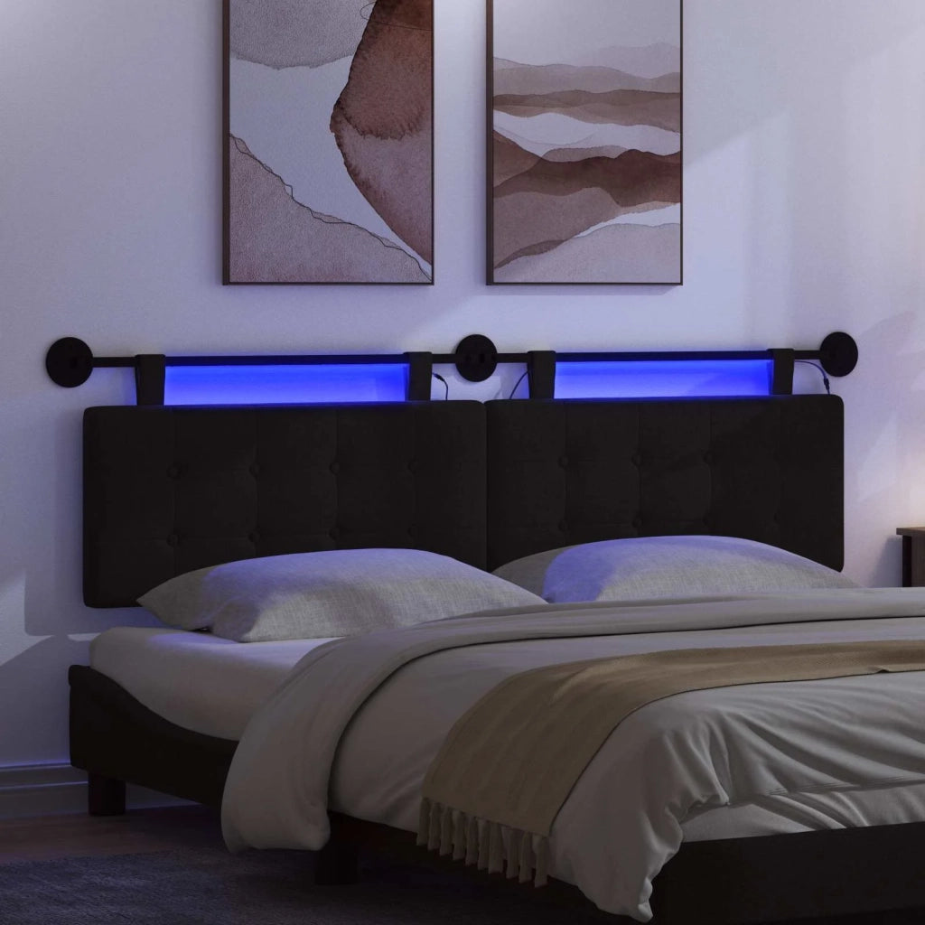 Testiera | Testata sospesa Con luce LED Nero Tessuto