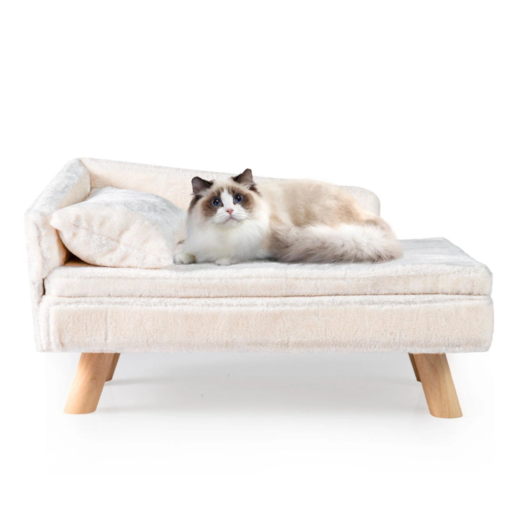 Divanetto per animali letto elevato cani taglia media e piccola-Sofa per animali schienale alto sedia per gatti interno Beige