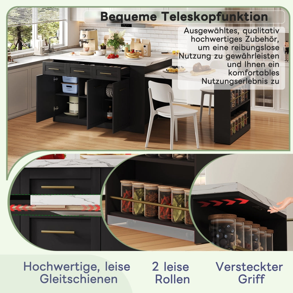 CUCINA ISOLA 150x90x90 cm MDF Nero/Bianco con tavolo estraibile