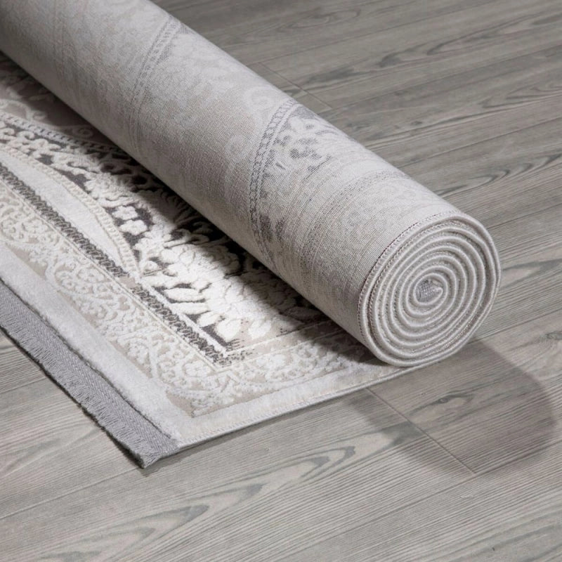 Tappeto Asya CR60 fondo grigio e decoro orientale bianco 160x230