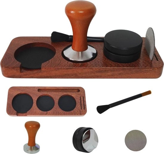 Kit di tampazione per espresso con tampone, livellatore a doppia testa e spazzola - 5 accessori essenziali per espresso