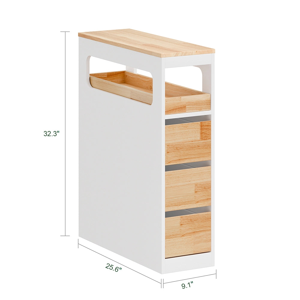 SoBuy | Mobiletto bagno salvaspazio bianco con 4 ruote | Mobile bagno con 3 cassetti | Cassettiera bagno a 2 ripiani | 23.2x65.3x82.0 cm | Capacità di carico 46 kg | BZR54-IV-WN