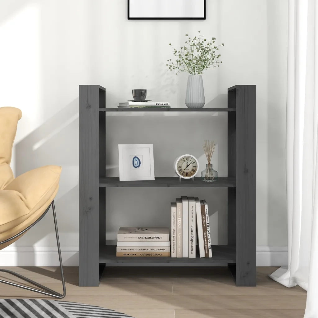 Libreria Divisorio-Scaffale per Libri-Mobile di Stoccaggio Grigio 80x35x91 cm in Legno Massello di Pino