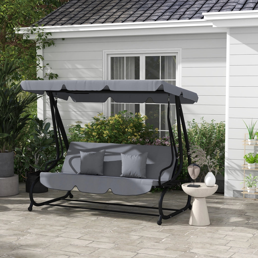 Dondolo da giardino 3 posti ¨C Xylo ¨C convertibile con tetto regolabile acciaio grigio scuro 200x120x164 cm